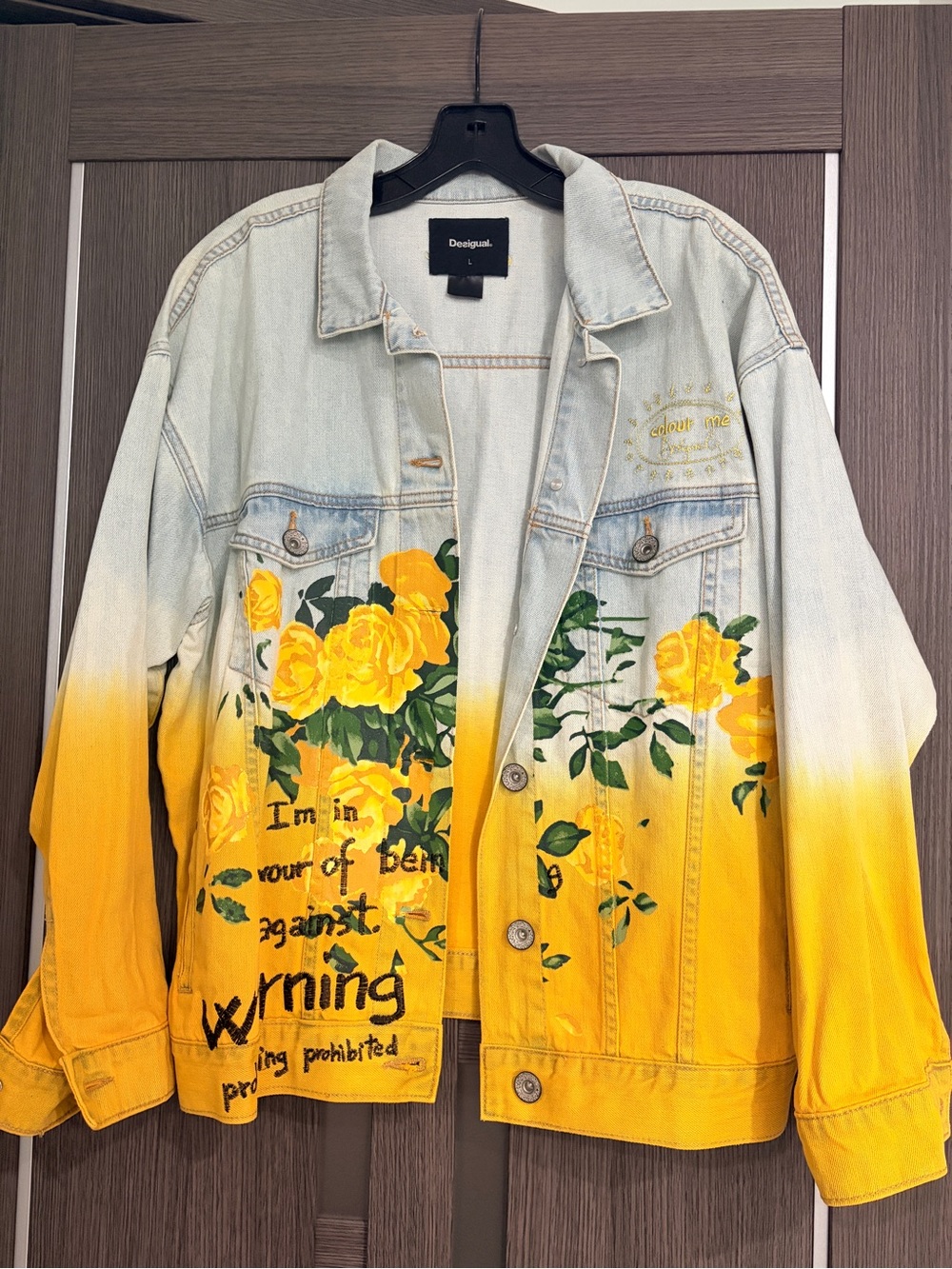 Desigual Yellow Ombre Rose Denim Jacket